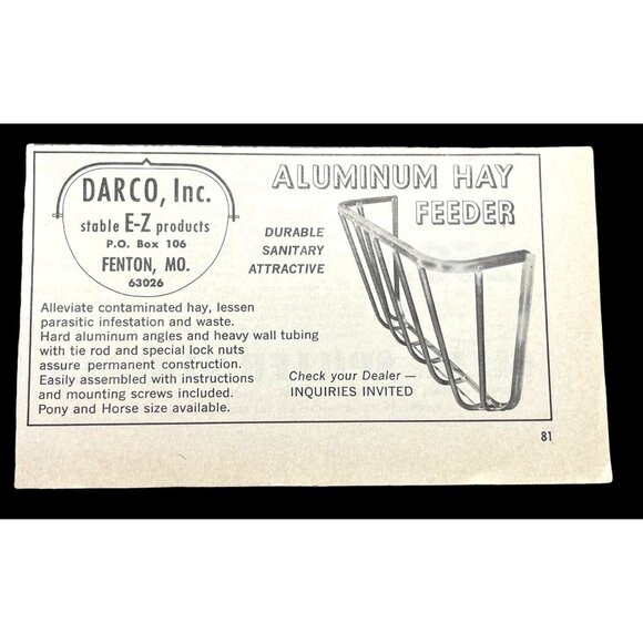 Darco Aluminum Hay Feeder Vintage Print Ad 60s Stable Products Fenton MO - Picture 6 of 6
